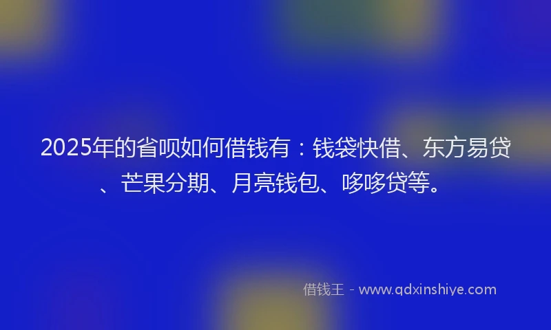 2025年的省呗如何借钱有：钱袋快借、东方易贷、芒果分期、月亮钱包、哆哆贷等。