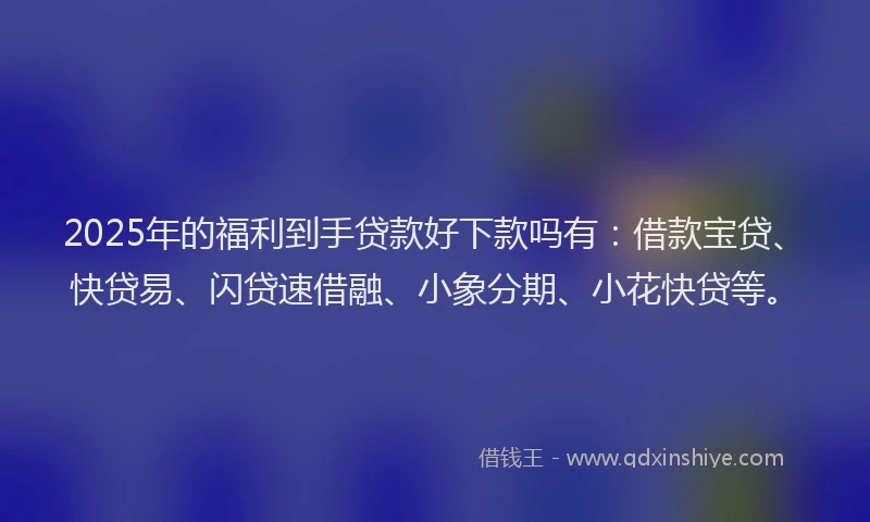 2025年的福利到手贷款好下款吗有：借款宝贷、快贷易、闪贷速借融、小象分期、小花快贷等。