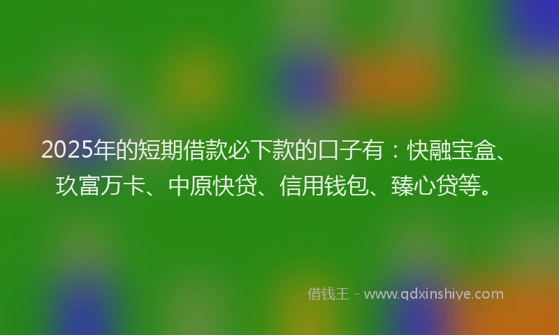 2025年的短期借款必下款的口子有：快融宝盒、玖富万卡、中原快贷、信用钱包、臻心贷等。