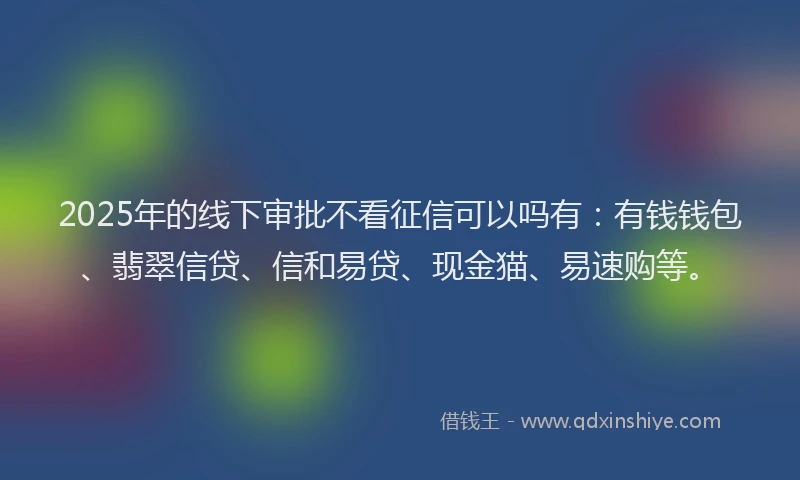 2025年的线下审批不看征信可以吗有：有钱钱包、翡翠信贷、信和易贷、现金猫、易速购等。
