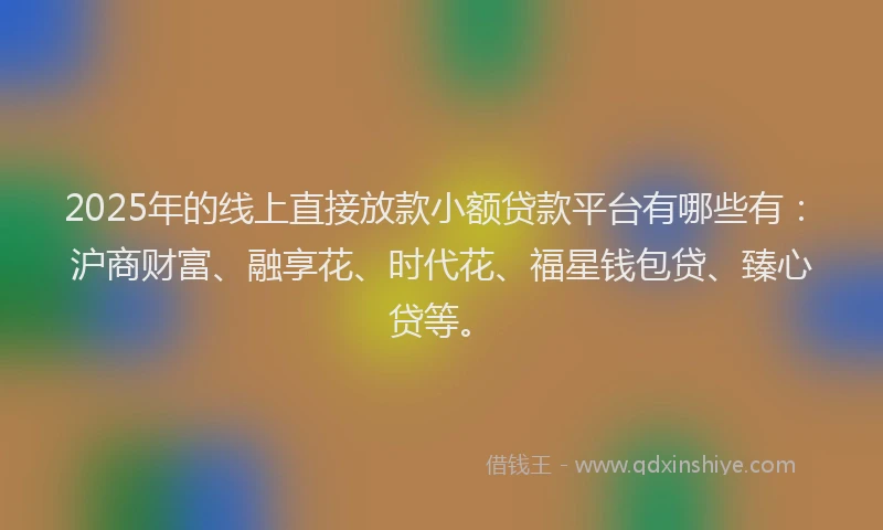 2025年的线上直接放款小额贷款平台有哪些有：沪商财富、融享花、时代花、福星钱包贷、臻心贷等。