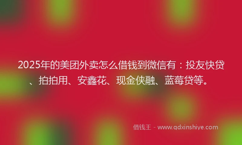 2025年的美团外卖怎么借钱到微信有：投友快贷、拍拍用、安鑫花、现金侠融、蓝莓贷等。