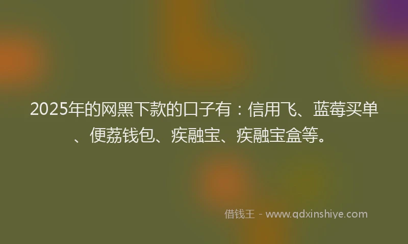 2025年的网黑下款的口子有：信用飞、蓝莓买单、便荔钱包、疾融宝、疾融宝盒等。