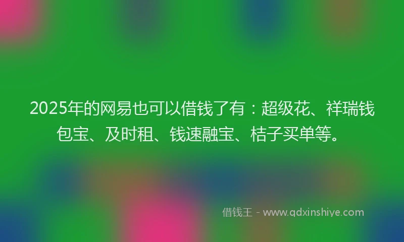 2025年的网易也可以借钱了有：超级花、祥瑞钱包宝、及时租、钱速融宝、桔子买单等。