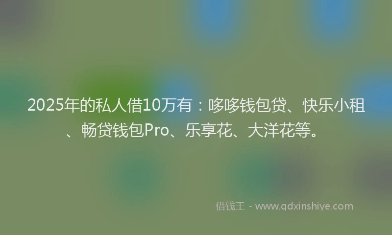 2025年的私人借10万有：哆哆钱包贷、快乐小租、畅贷钱包Pro、乐享花、大洋花等。