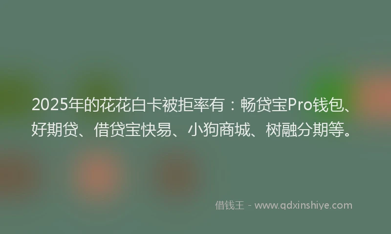 2025年的花花白卡被拒率有：畅贷宝Pro钱包、好期贷、借贷宝快易、小狗商城、树融分期等。