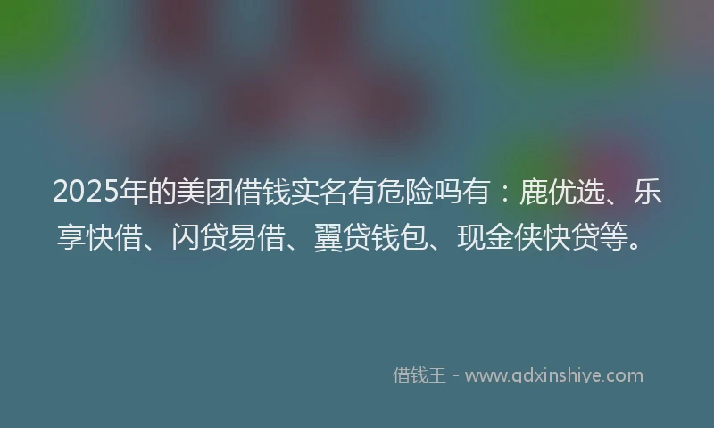2025年的美团借钱实名有危险吗有：鹿优选、乐享快借、闪贷易借、翼贷钱包、现金侠快贷等。