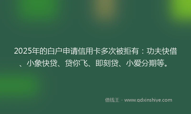 2025年的白户申请信用卡多次被拒有：功夫快借、小象快贷、贷你飞、即刻贷、小爱分期等。