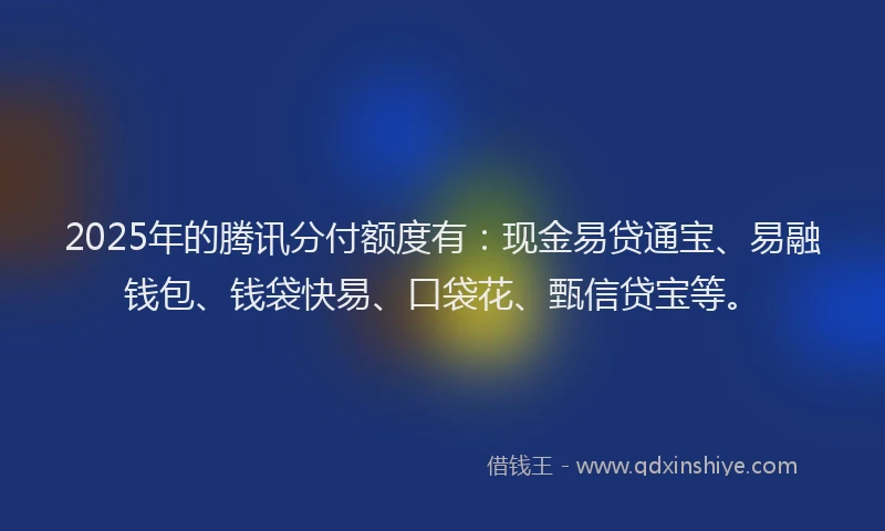 2025年的腾讯分付额度有：现金易贷通宝、易融钱包、钱袋快易、口袋花、甄信贷宝等。