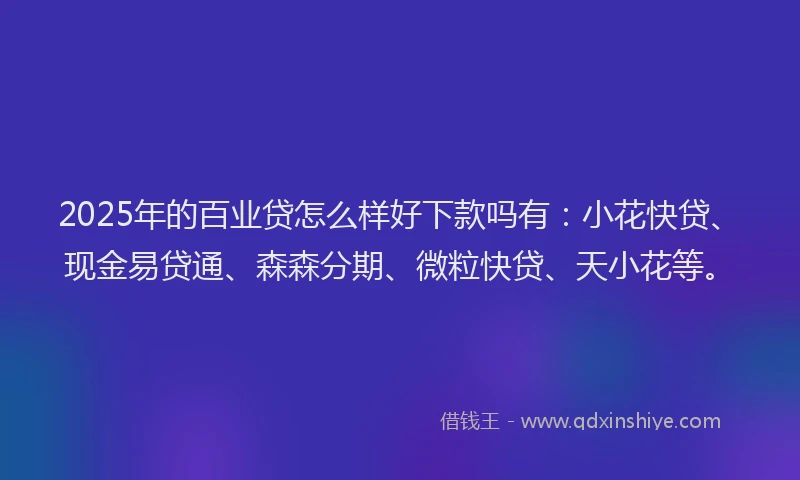 2025年的百业贷怎么样好下款吗有：小花快贷、现金易贷通、森森分期、微粒快贷、天小花等。