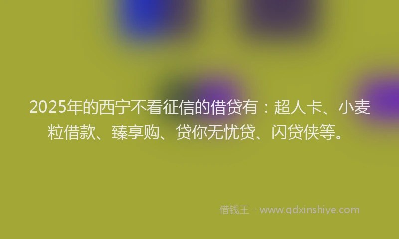 2025年的西宁不看征信的借贷有：超人卡、小麦粒借款、臻享购、贷你无忧贷、闪贷侠等。