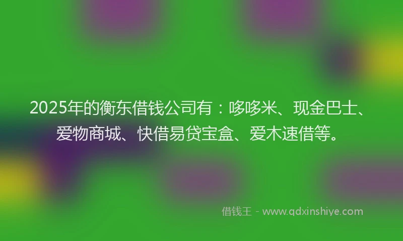 2025年的衡东借钱公司有：哆哆米、现金巴士、爱物商城、快借易贷宝盒、爱木速借等。
