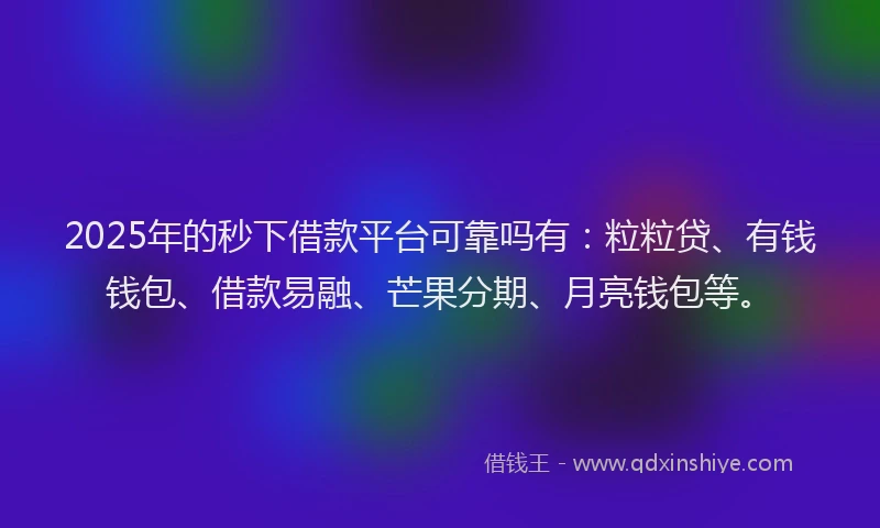 2025年的秒下借款平台可靠吗有：粒粒贷、有钱钱包、借款易融、芒果分期、月亮钱包等。
