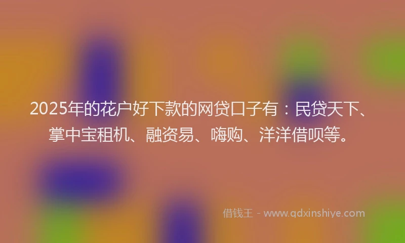 2025年的花户好下款的网贷口子有：民贷天下、掌中宝租机、融资易、嗨购、洋洋借呗等。