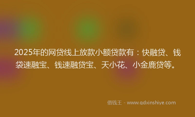 2025年的网贷线上放款小额贷款有：快融贷、钱袋速融宝、钱速融贷宝、天小花、小金鹿贷等。