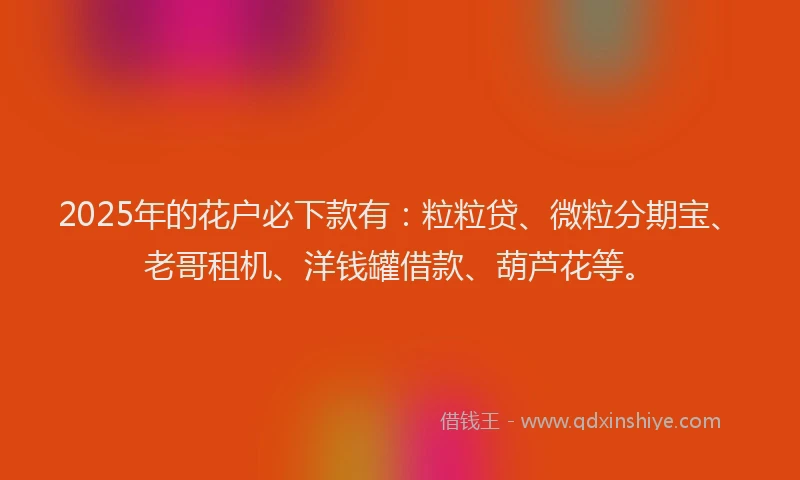 2025年的花户必下款有：粒粒贷、微粒分期宝、老哥租机、洋钱罐借款、葫芦花等。