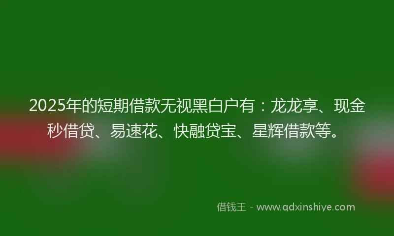 2025年的短期借款无视黑白户有：龙龙享、现金秒借贷、易速花、快融贷宝、星辉借款等。