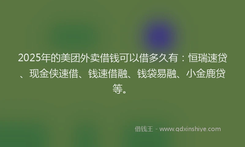 2025年的美团外卖借钱可以借多久有：恒瑞速贷、现金侠速借、钱速借融、钱袋易融、小金鹿贷等。