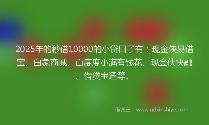 2025年的秒借10000的小贷口子有：现金侠易借宝、白象商城、百度度小满有钱花、现金侠快融、借贷宝通等。