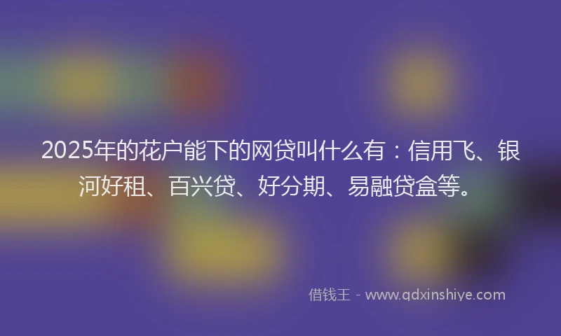 2025年的花户能下的网贷叫什么有：信用飞、银河好租、百兴贷、好分期、易融贷盒等。