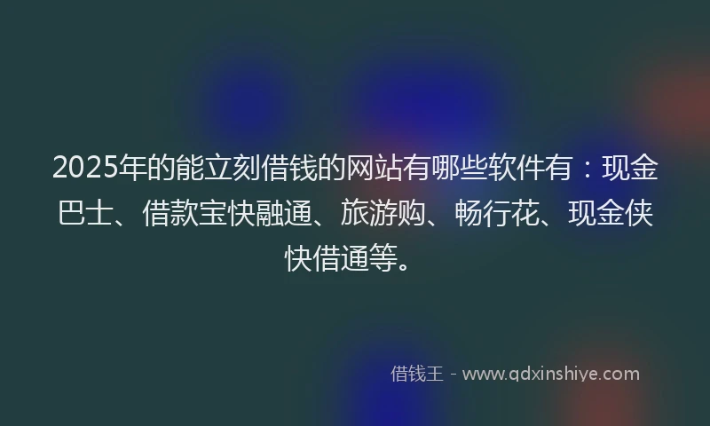 2025年的能立刻借钱的网站有哪些软件有：现金巴士、借款宝快融通、旅游购、畅行花、现金侠快借通等。