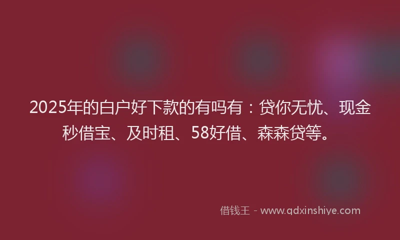 2025年的白户好下款的有吗有：贷你无忧、现金秒借宝、及时租、58好借、森森贷等。