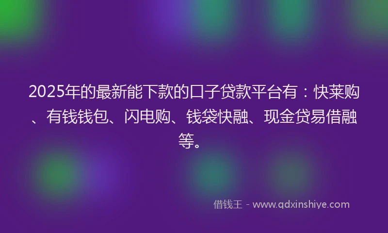 2025年的最新能下款的口子贷款平台有：快莱购、有钱钱包、闪电购、钱袋快融、现金贷易借融等。
