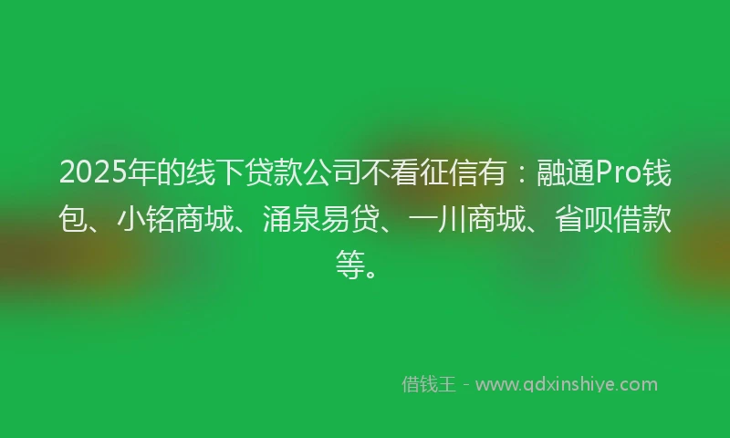 2025年的线下贷款公司不看征信有：融通Pro钱包、小铭商城、涌泉易贷、一川商城、省呗借款等。