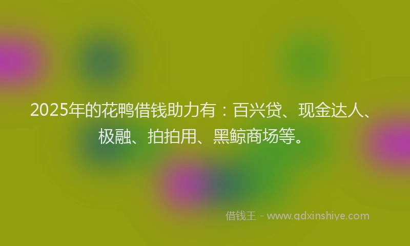2025年的花鸭借钱助力有：百兴贷、现金达人、极融、拍拍用、黑鲸商场等。