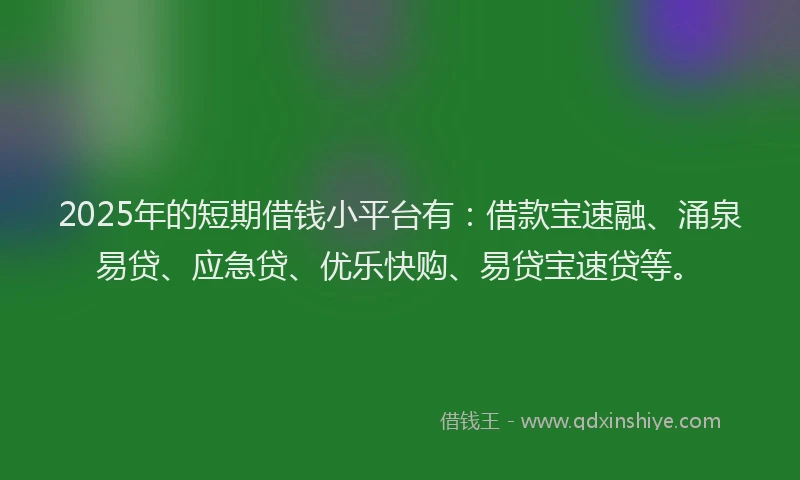 2025年的短期借钱小平台有：借款宝速融、涌泉易贷、应急贷、优乐快购、易贷宝速贷等。
