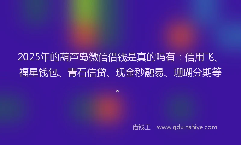 2025年的葫芦岛微信借钱是真的吗有：信用飞、福星钱包、青石信贷、现金秒融易、珊瑚分期等。
