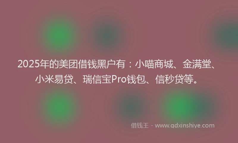 2025年的美团借钱黑户有：小喵商城、金满堂、小米易贷、瑞信宝Pro钱包、信秒贷等。