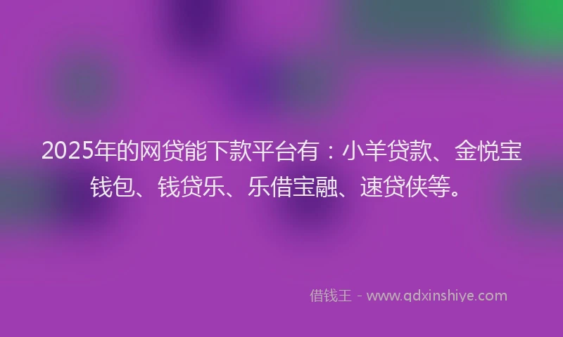2025年的网贷能下款平台有：小羊贷款、金悦宝钱包、钱贷乐、乐借宝融、速贷侠等。