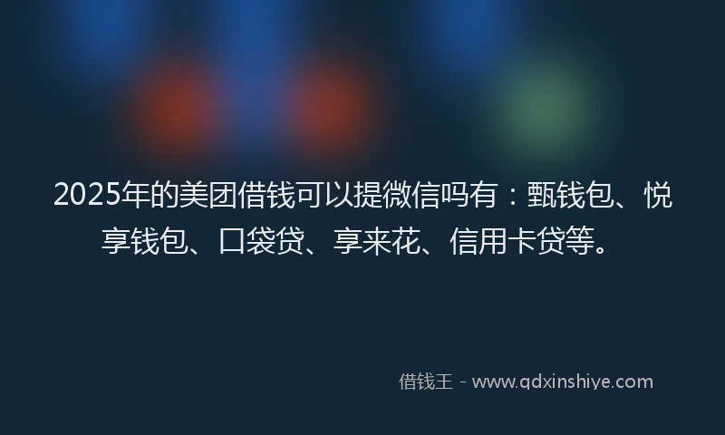 2025年的美团借钱可以提微信吗有：甄钱包、悦享钱包、口袋贷、享来花、信用卡贷等。