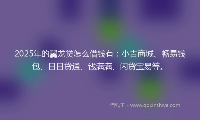 2025年的翼龙贷怎么借钱有：小吉商城、畅易钱包、日日贷通、钱满满、闪贷宝易等。