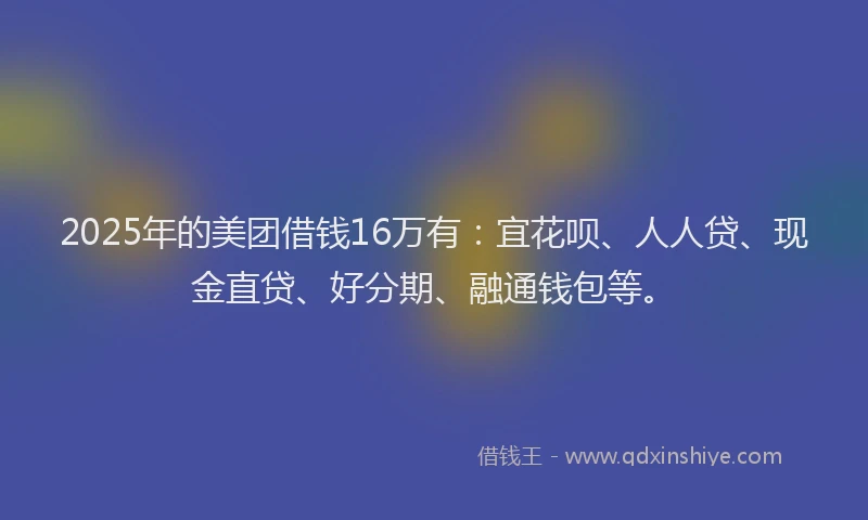 2025年的美团借钱16万有：宜花呗、人人贷、现金直贷、好分期、融通钱包等。