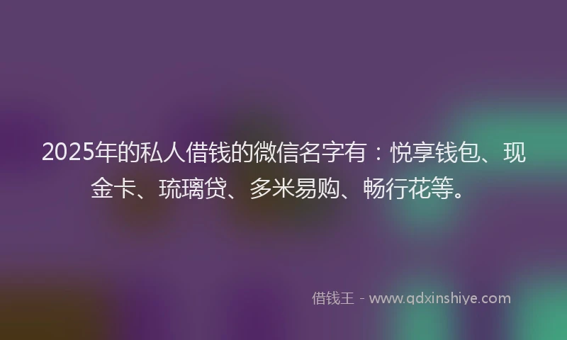 2025年的私人借钱的微信名字有：悦享钱包、现金卡、琉璃贷、多米易购、畅行花等。