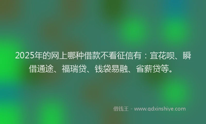 2025年的网上哪种借款不看征信有：宜花呗、瞬借通途、福瑞贷、钱袋易融、省薪贷等。