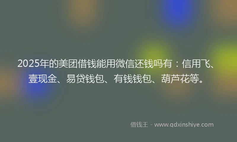 2025年的美团借钱能用微信还钱吗有：信用飞、壹现金、易贷钱包、有钱钱包、葫芦花等。