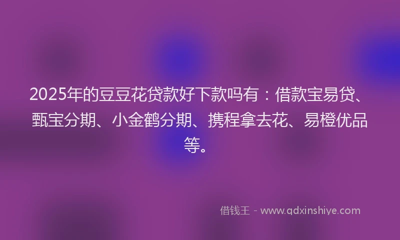 2025年的豆豆花贷款好下款吗有：借款宝易贷、甄宝分期、小金鹤分期、携程拿去花、易橙优品等。