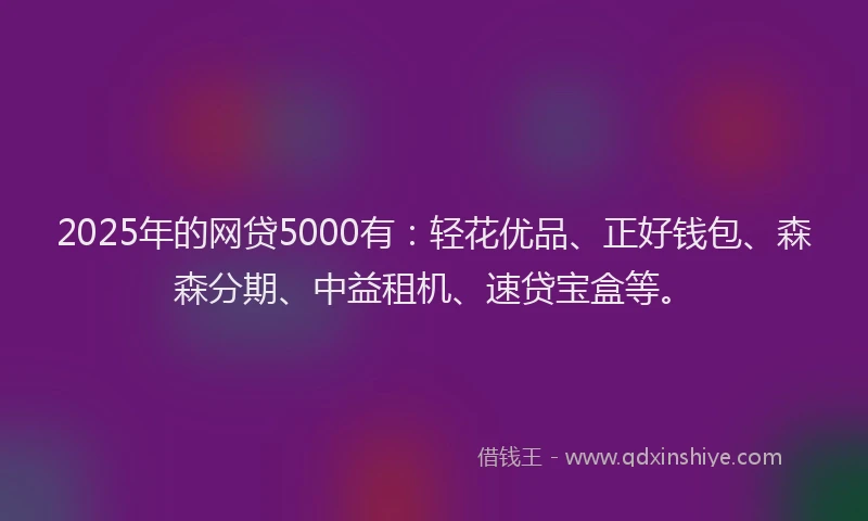 2025年的网贷5000有：轻花优品、正好钱包、森森分期、中益租机、速贷宝盒等。