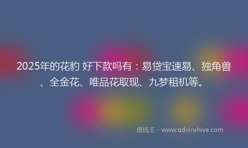 2025年的花豹 好下款吗有：易贷宝速易、独角兽、全金花、唯品花取现、九梦租机等。