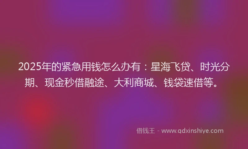 2025年的紧急用钱怎么办有：星海飞贷、时光分期、现金秒借融途、大利商城、钱袋速借等。