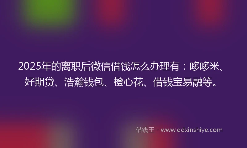 2025年的离职后微信借钱怎么办理有：哆哆米、好期贷、浩瀚钱包、橙心花、借钱宝易融等。