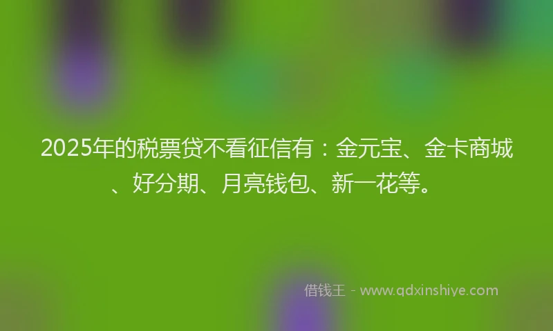 2025年的税票贷不看征信有：金元宝、金卡商城、好分期、月亮钱包、新一花等。