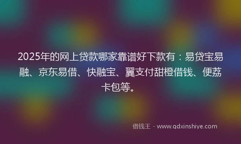 2025年的网上贷款哪家靠谱好下款有：易贷宝易融、京东易借、快融宝、翼支付甜橙借钱、便荔卡包等。
