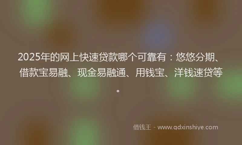 2025年的网上快速贷款哪个可靠有：悠悠分期、借款宝易融、现金易融通、用钱宝、洋钱速贷等。