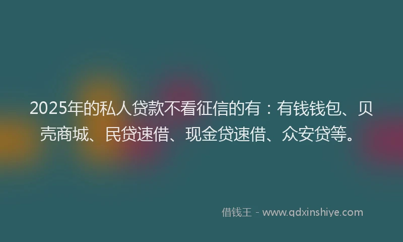 2025年的私人贷款不看征信的有：有钱钱包、贝壳商城、民贷速借、现金贷速借、众安贷等。
