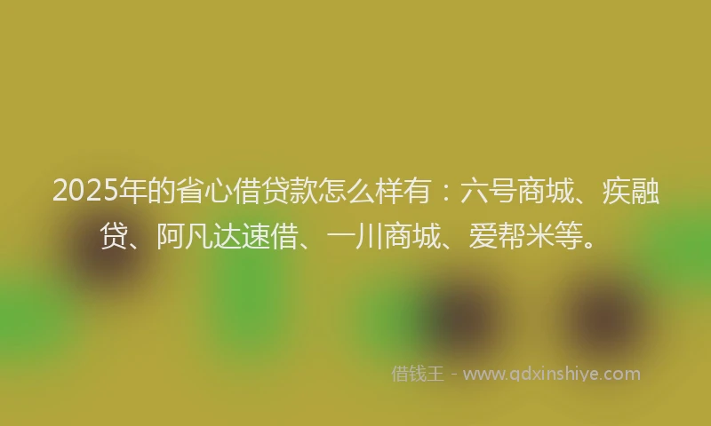 2025年的省心借贷款怎么样有：六号商城、疾融贷、阿凡达速借、一川商城、爱帮米等。