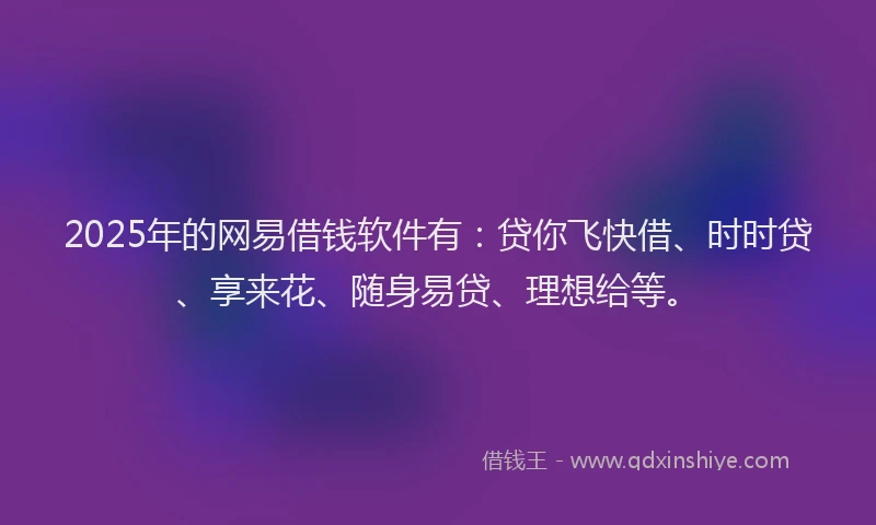 2025年的网易借钱软件有：贷你飞快借、时时贷、享来花、随身易贷、理想给等。